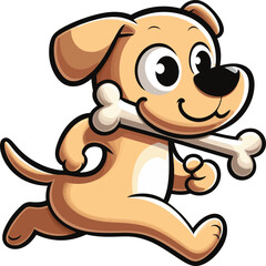 Fototapeta premium Cute Vector Illustration of a Cartoon Dog Running with Bone – Perfect for Pet-Themed Designs.