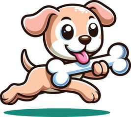 Fototapeta premium Smiling Cartoon Dog Running with Bone – Playful Puppy Vector Art for Posters and Merchandise.