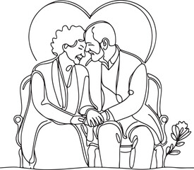 Elderly Love Story – Minimalist Line Art Illustration
