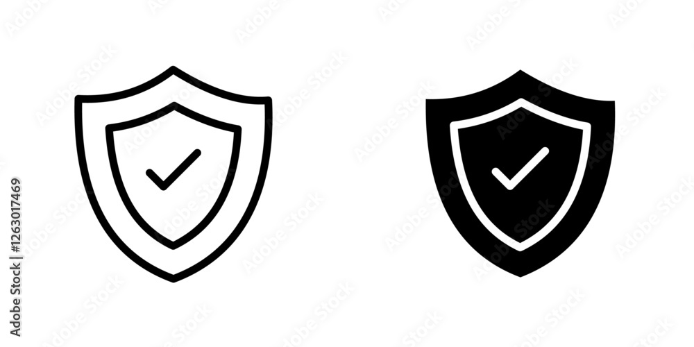 Poster shield check vectors icons set in filled and strokes on white background