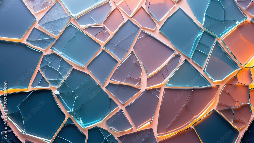 Poster abstract arrangement of shattered glass pieces in various colors with glowing edges creating a vibra