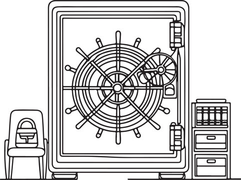 black and white bank vault with chair clip art preview