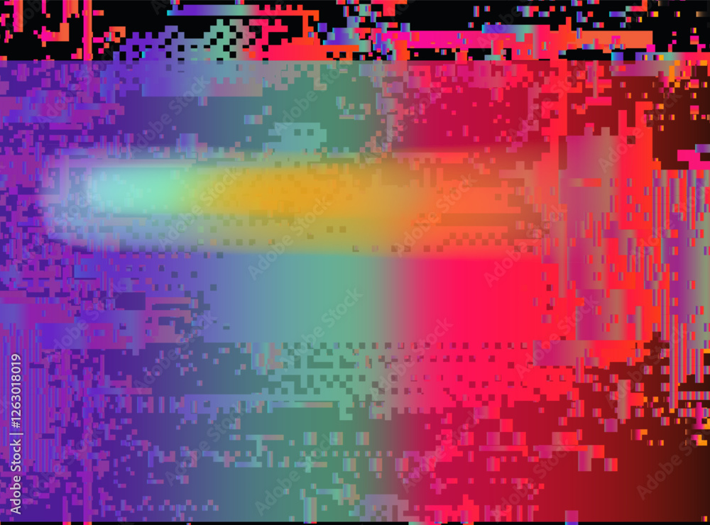 Aufkleber Abstract bright retrofuturistic vector background with glitch art artifacts in holographic neon colors.
