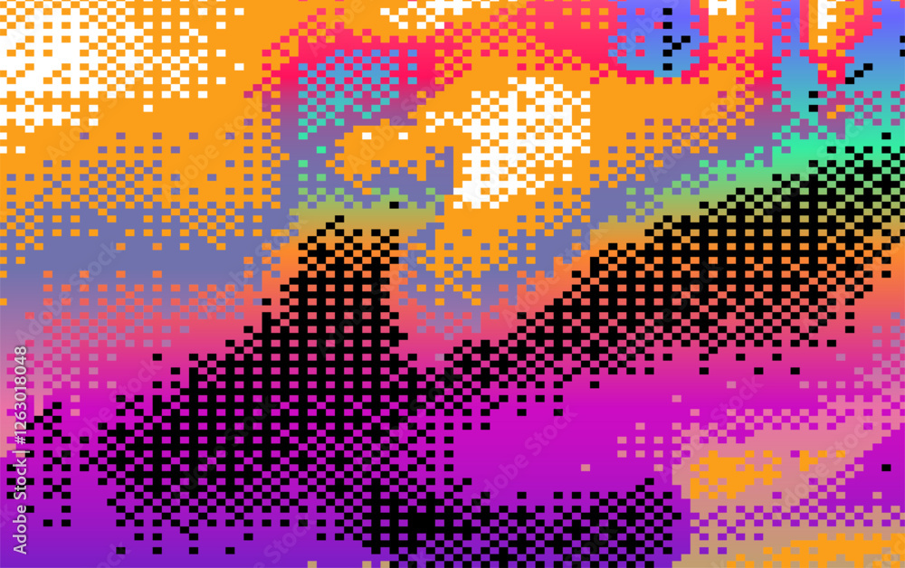 Poster abstract bright retrofuturistic vector background with glitch art artifacts in holographic neon colo