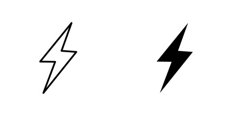 Thunder bolt vectors icons set in filled and strokes on white background