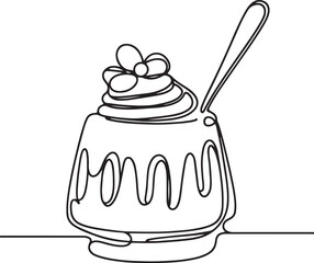 Dessert Pudding Vector Art | Minimal Line Illustration