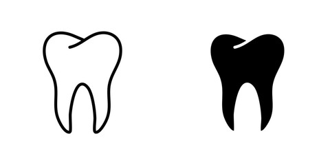 Tooth vectors icons set in filled and strokes on white background