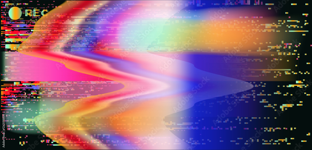 Aufkleber abstract bright retrofuturistic vector background with glitch art artifacts in holographic neon colo