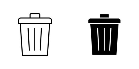 Trash vectors icons set in filled and strokes on white background