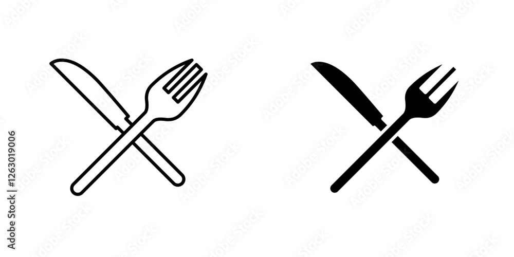 Poster utensils vectors icons set in filled and strokes on white background
