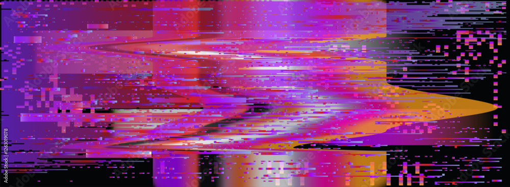Poster abstract bright retrofuturistic vector background with glitch art artifacts in holographic neon colo