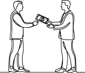 Business Deal. Money Exchange Line Drawing - Vector Clipart