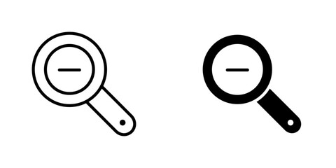 Zoom out vectors icons set in filled and strokes on white background