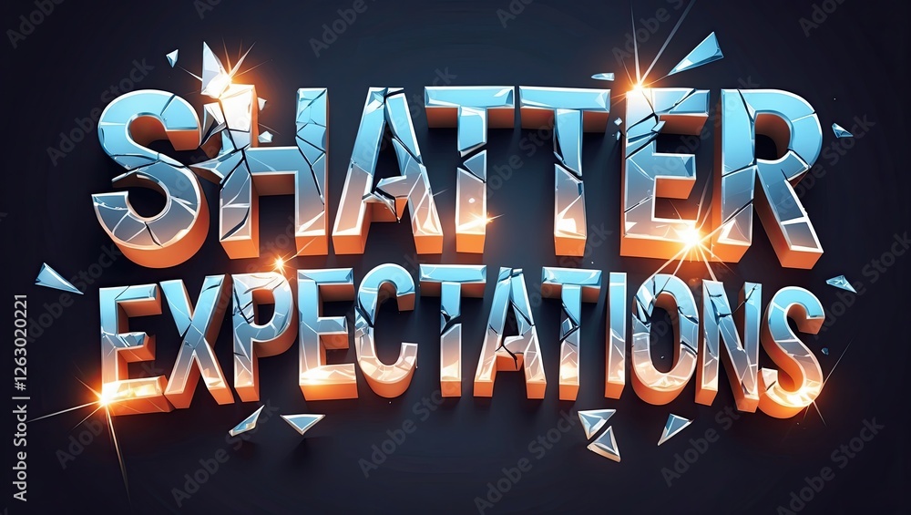 Poster a dynamic visual of shattered text with a glowing effect, showcasing the phrase 'shatter expectation