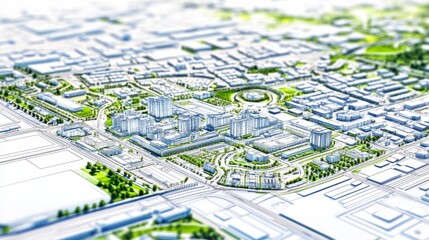 Aerial Architectural Blueprint Of A City With A Tilt-Shift Effect, Showcasing A Blend Of Urban Planning And Creative Design Elements.