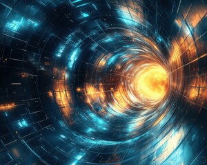 Obraz premium Abstract Sci-Fi Tunnel with Glowing Light Futuristic Technology Concept.