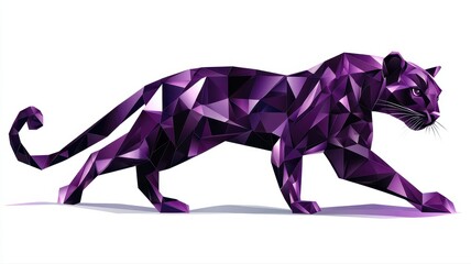 Obraz premium Geometric Purple Panther Illustration in Low Poly Style on White Background