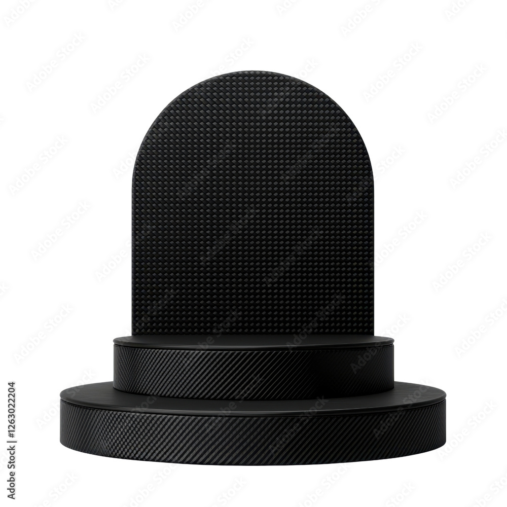 Poster black round display stand with textured surface for product showcase and presentation in modern desi