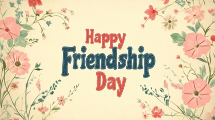 Fototapeta premium Whimsical and Retro Friendship Day Card With Old-School Colors and a Classic Typography Style for a Nostalgic Feel