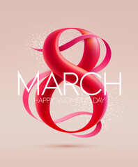 Obraz premium March 8 international women's day. Big red elegant figure eight with congratulatory inscription. Typographic greeting card design.