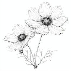 Single line drawing of flowers. Simple flower minimalist style continuous line drawing. Cover, isolate on white background