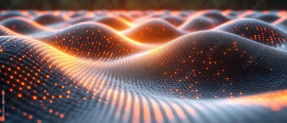 Poster abstract orange glow digital wave background art data mesh grid light