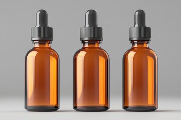 Elegant amber bottles with droppers displayed in a modern mockup for product showcasing and marketing purposes