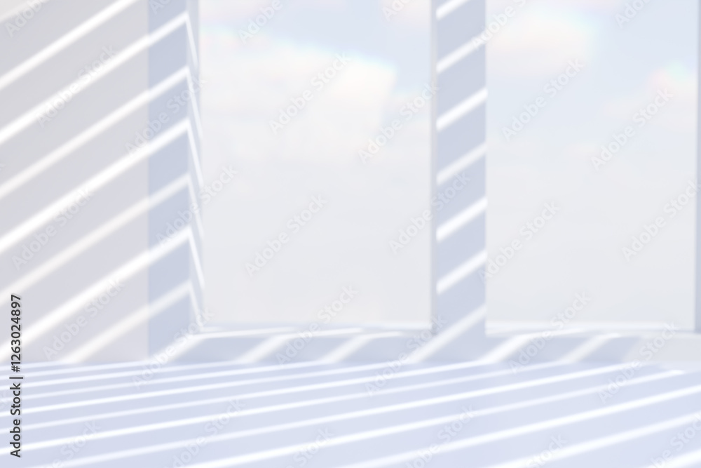 Aufkleber bright room with large windows casting striped shadows on the floor. 3d rendering