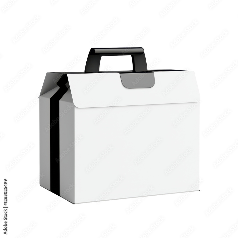 Poster minimalist design of a stylish white box with handle perfect for packaging and gifting items in a mo