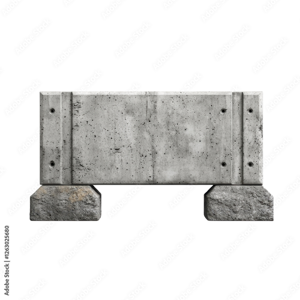 Poster gray concrete block with textured surface on stone base suitable for architectural backgrounds and u