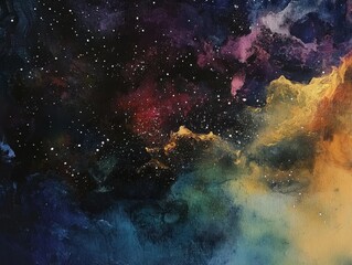 Obraz premium Abstract Acrylic Painting of a Nebula with Stars and Colorful Cosmic Clouds