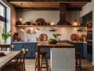 Rustic Farmhouse Kitchen Island Decorated With Wooden Accents