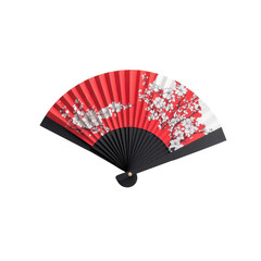 Elegant Japanese Fan with Floral Design in Vibrant Red and Black Colors for Cultural Events and Decor