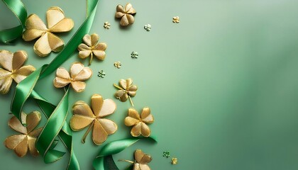 Elegant St Patrick Day Banner. Saint Patricks Poster Green Paper Clover Art for Celebration. Ai Generative