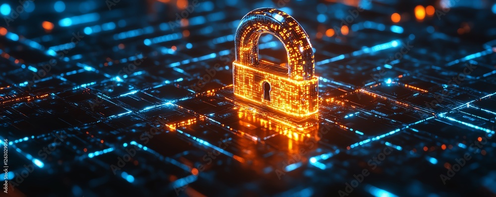 Aufkleber virtual lock in a web of digital connections and networks, representing security and technology, glo