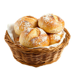 Fototapeta premium Freshly Baked Artisan Rolls in a Rustic Basket with Soft Lighting and Organic Textures