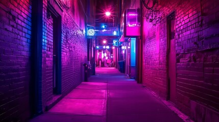 Fototapeta premium Cyberpunk Urban Alleyway With Neon Lighting. Gloomy Streets At Night.