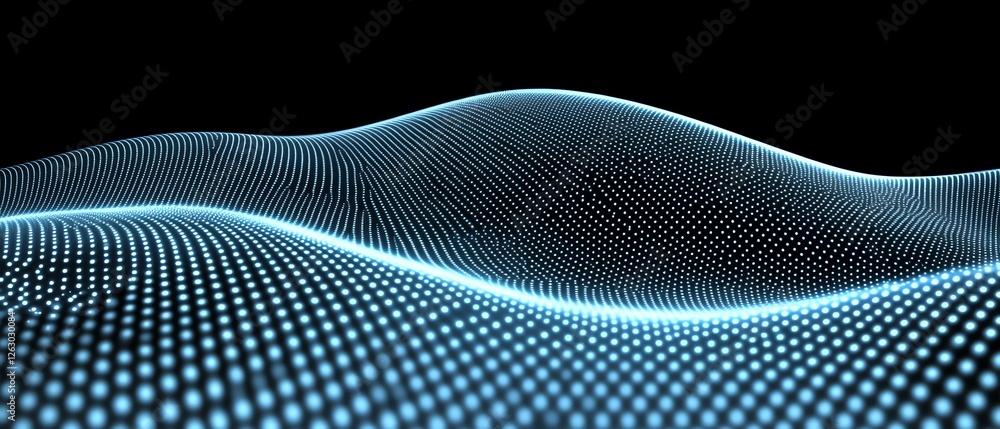 Poster abstract blue glowing particle wave background data flow neon dark