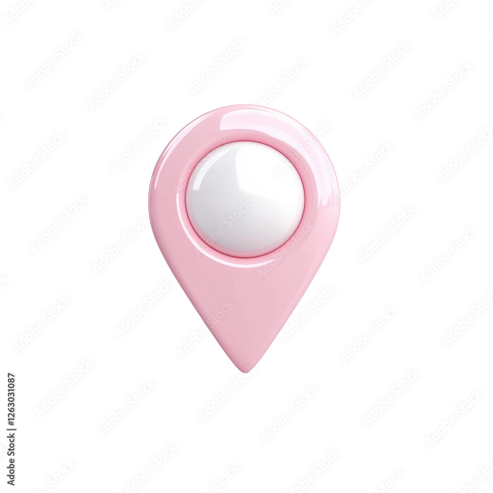 Poster 3d pink location pin icon with glossy finish and white circle center for map and navigation applicat
