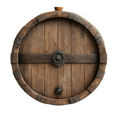 Fototapeta premium Old Wooden Barrel with Metal Bands and Authentic Rustic Design Suitable for Vintage Themes and Old World Charm