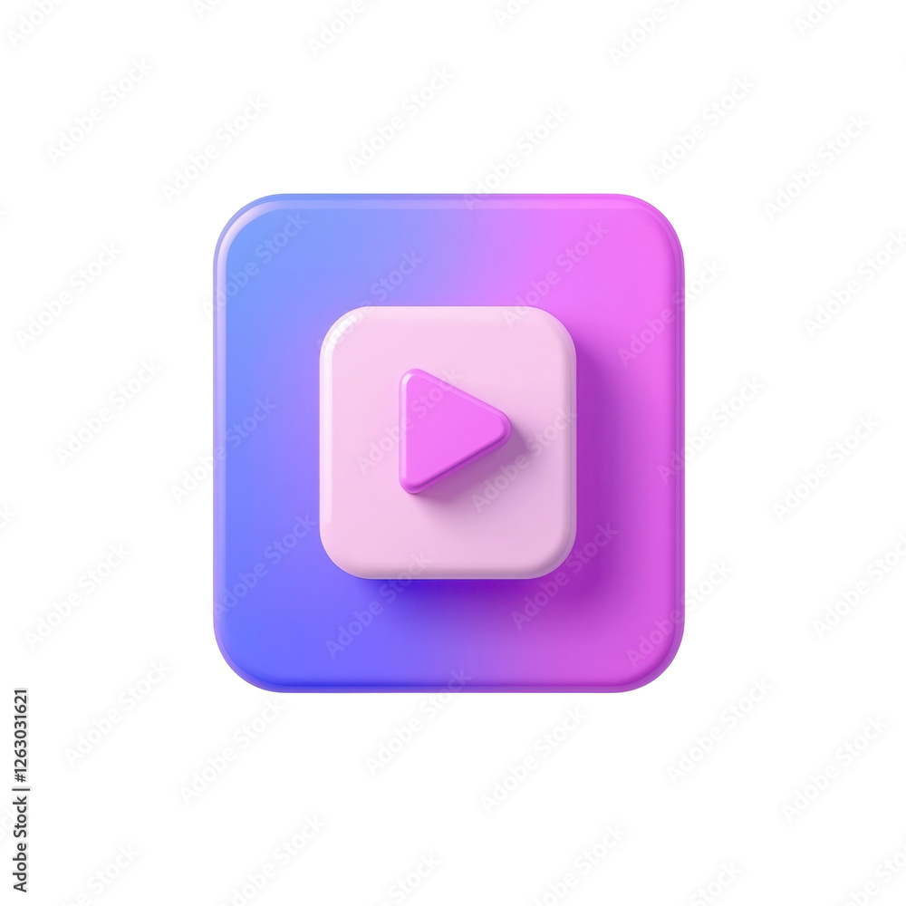 Poster modern play button icon with gradient background in soft pastel colors for interactive media and mul