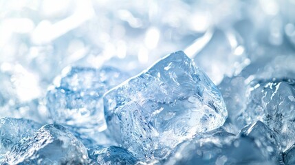 Clear Ice Cubes on a Shiny Surface with Reflections and Textures