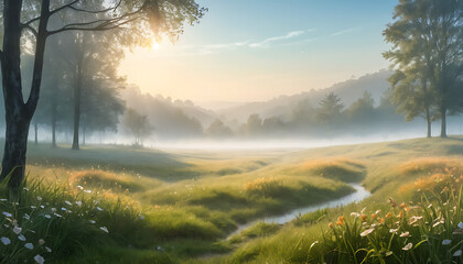 Fototapeta premium landscaps background in Dewy season