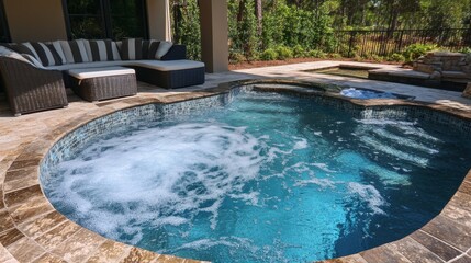 Relaxing plunge pool with hydrotherapy jets and a built-in seating ledge for a spa-like ambiance