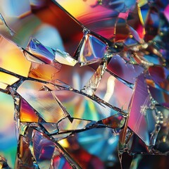 Abstract Colorful Fractured Glass Shards A Dazzling Macro Display of Light and Texture.