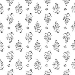 Grapes Seamless Pattern, cluster of grapes monochrome pattern, grapes with roses

