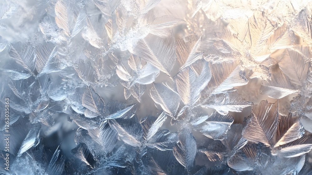 Poster close-up view of intricate ice crystals, showcasing a beautiful winter scene. the image features stu