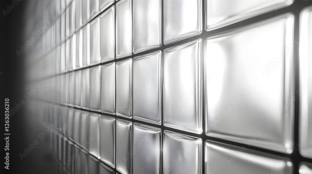 Poster close-up of a glass block wall, showcasing its texture and geometric pattern. modern and clean desig