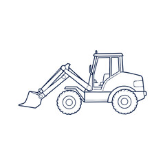 Excavator Outline Drawing, Backhoe Loader Line Art