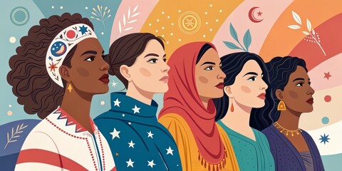 Five Women of the World A Profile Illustration, Diversity, Women's Rights Women's empowerment, global unity
